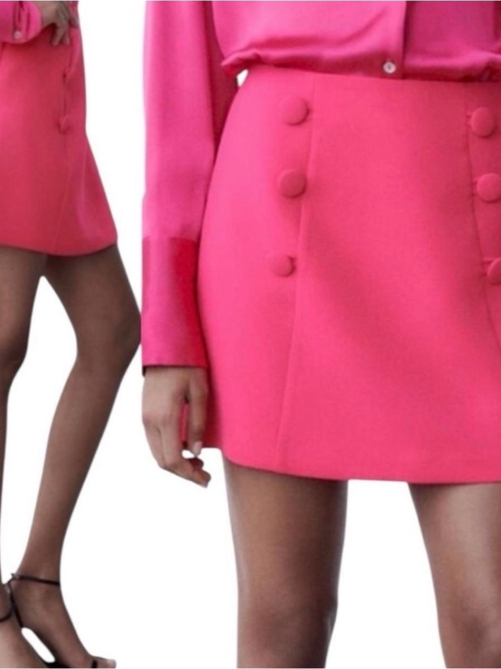 Zara Bright Pink Double-Button Mini Skirt